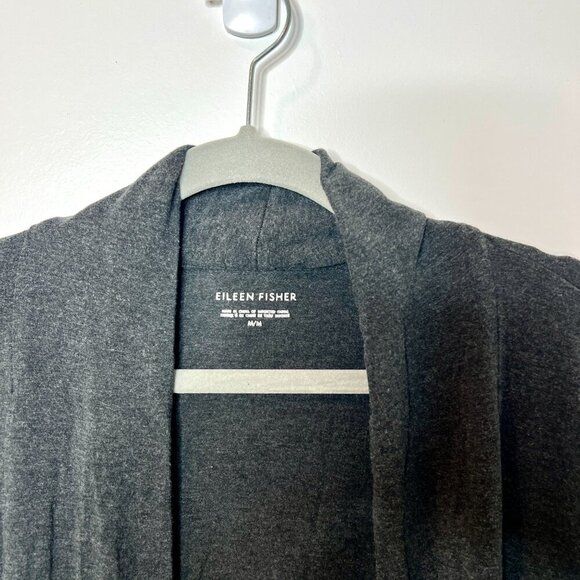 Eileen Fisher Dark Gray Long-Lined Jersey Tencel Lyocell Cardigan Pockets Medium - Picture 2 of 5